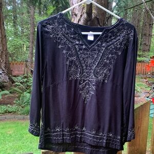 The Gild Mermaid Elegant Black Embroidered Women's Top